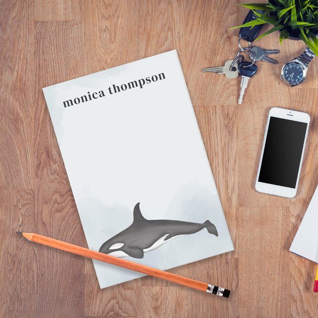 Bloco De Notas Baleia Assassina de Orca, Aquarela Elegante Modern (Criador carregado)