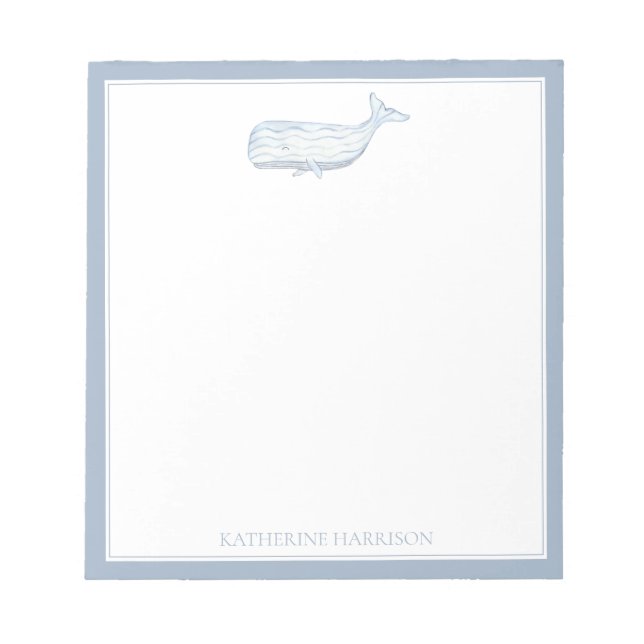 Bloco De Notas Baleia Azul Aquarela Costeira Personalizada (Frente)