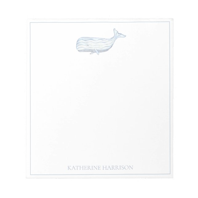 Bloco De Notas Baleia Azul Aquarela Costeira Personalizada (Frente)