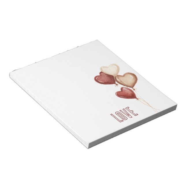Bloco De Notas Balões de Coração Branco Vermelho Creme Amor  (Inclinado)