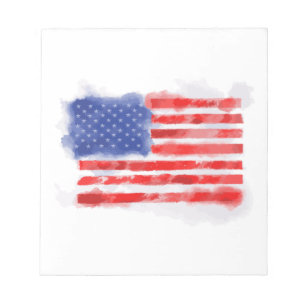 Bloco De Notas Bandeira Americana em Aquarela para Veteranos e Pa