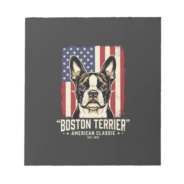 Bloco De Notas Bandeira Clássica Americana Boston Terrier (Frente)