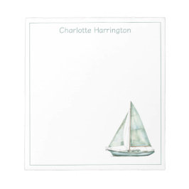 Bloco De Notas Barco à Vela Aquarela Azul Costeira Personalizado