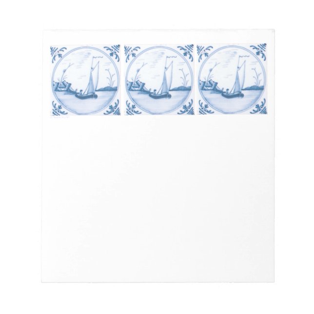 Bloco De Notas Barco à Vela Azul Branco Delft (Frente)