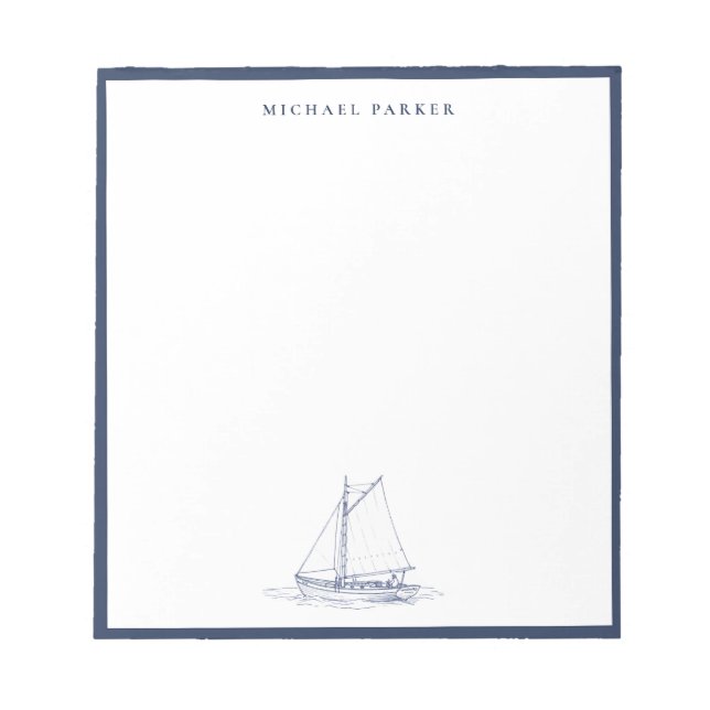 Bloco De Notas Barco à vela azul e branco Náutico  (Frente)