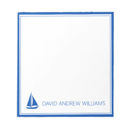 Bloco De Notas Barco à Vela Personalizado Azul Naval e Branco