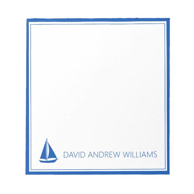 Bloco De Notas Barco à Vela Personalizado Azul Naval e Branco (Frente)