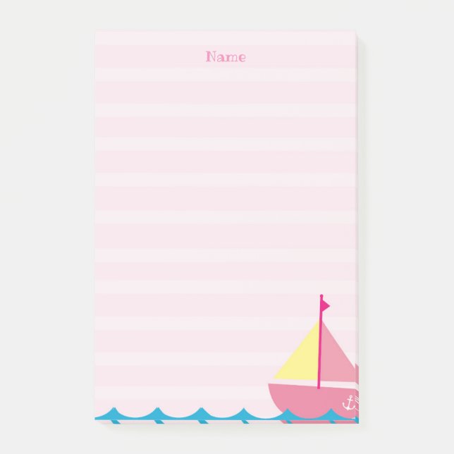 Bloco De Notas Barco de vela rosa Posta as notas (Frente)