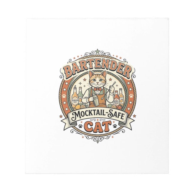 Bloco De Notas Barman Mocktail-Safe Gato Barman Mocktail-Safe (Frente)