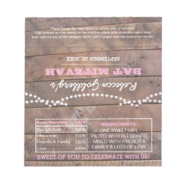 Bloco De Notas Barnwood Lights Pink Bat Mitzvah Candy Wrappers