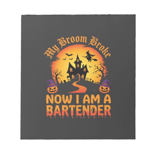 Bloco De Notas Bartender de Halloween Casa Assombrada Bruxa Abóbo (Frente)