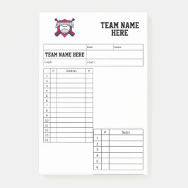 Bloco De Notas Baseball Lineup Cards