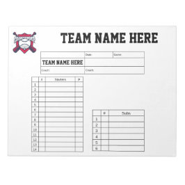 Bloco De Notas Baseball Lineup Cards