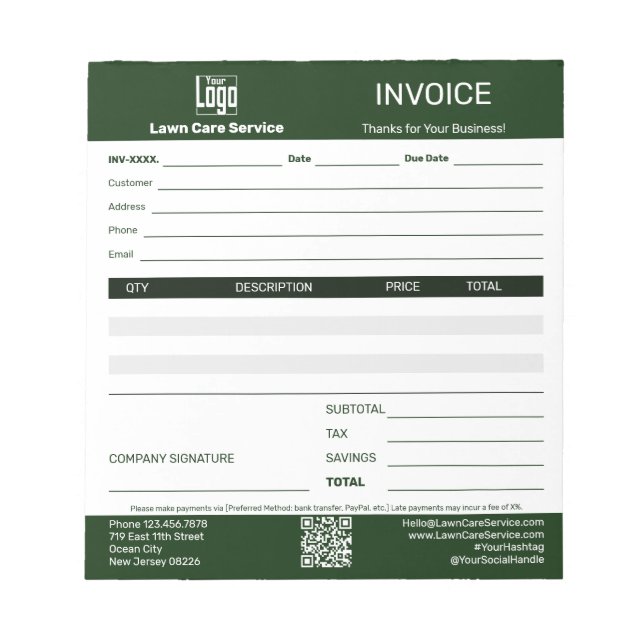 Bloco De Notas Basic Lawn Care Service Business Invoice Pad (Frente)