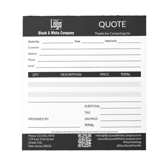 Bloco De Notas Basic Professional Service Business Black Quote  (Frente)