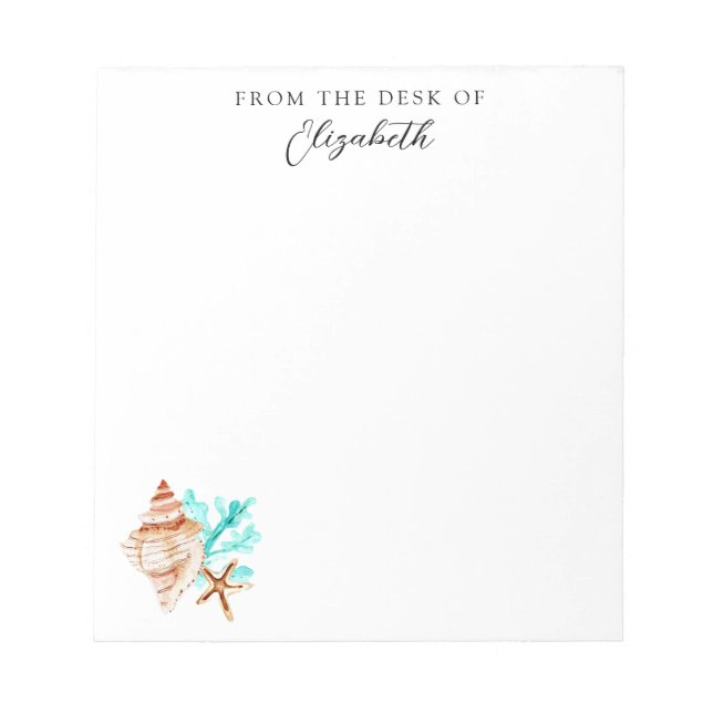 Bloco De Notas Beach Coastal Seashells Tropical From the Desk Of (Frente)