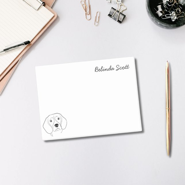 Bloco De Notas Beagle Lover Simples Black & White Dog Personaliza (Beagle Lover Simple Black & White Dog Personalized Post-it Notes)