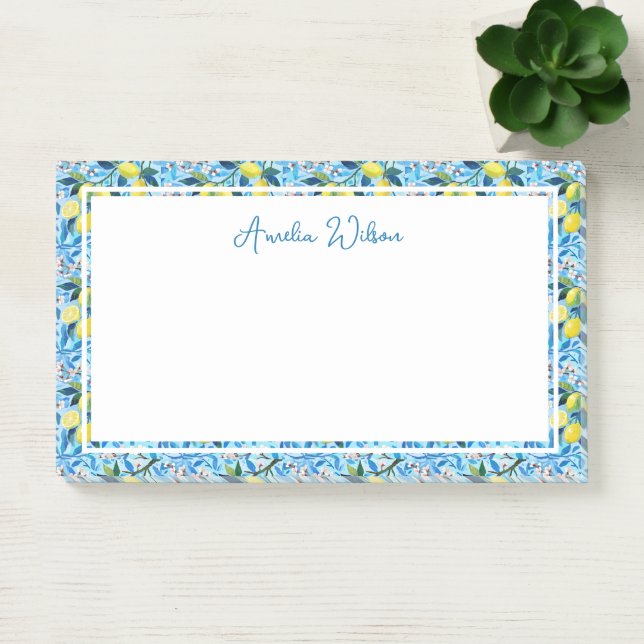 Bloco De Notas Beautiful Pattern of Vibrant Lemons Personalized (Escritótio)