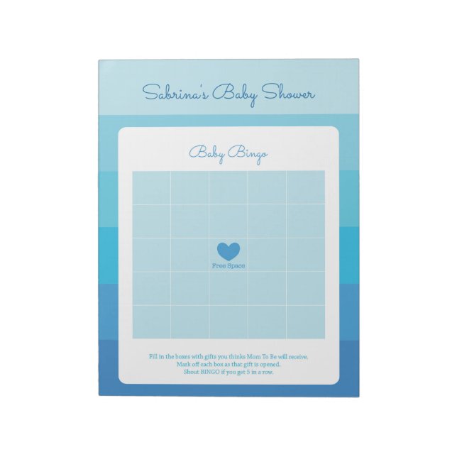 Bloco De Notas Bebê Bingo Azul Ombre Stripe Chá de fraldas Jogo (Invertido)