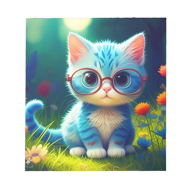 Bloco De Notas Bebê Gatinho Azul Usando Óculos-47067 (Frente)