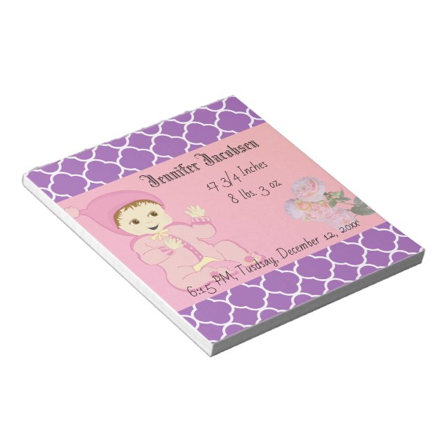 Bloco De Notas Bebê Menina em Rosa com Flores (Inclinado)