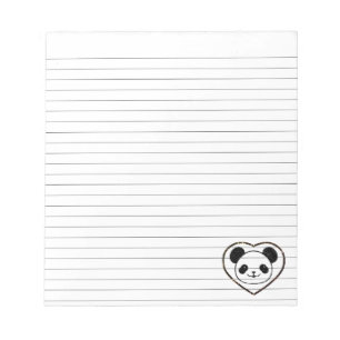 Bloco De Notas Bebê Panda Urso E Coração Carimbado Com Linhas