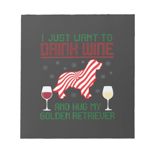 Bloco De Notas Beber Vinho Abraçar Retriever Dourado Natal (Frente)
