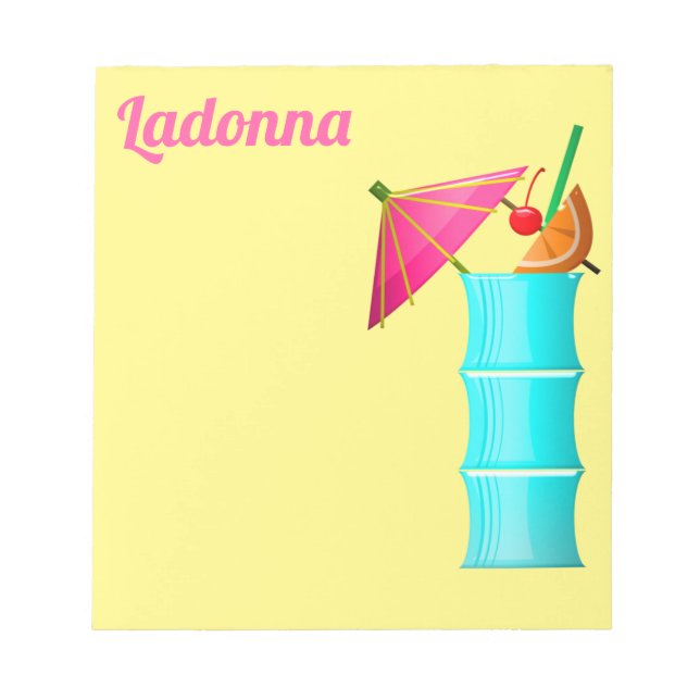 Bloco De Notas Bebida tropical verão azul-havaiano-amarelo-rosa (Frente)