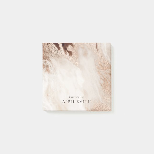 Bloco De Notas bege de textura do mármore do agitador Dourado Ele (Frente)