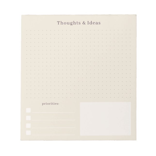 Bloco De Notas Beige minimal and simple Thoughts & Ideas  (Frente)