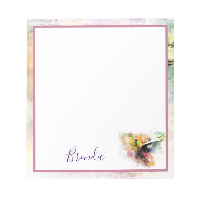 Bloco De Notas Beija-flor aquarela  (Frente)