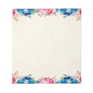 Bloco De Notas Beira floral cor-de-rosa azul