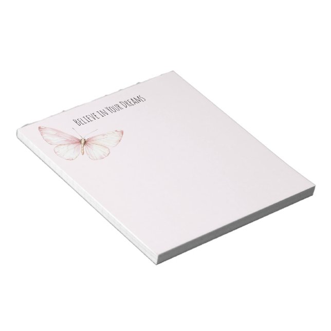 Bloco De Notas Bela Borboleta Rosa Acredite em Sonhos (Inclinado)