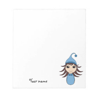 Bloco De Notas Bela morena de pijama chibi em azul