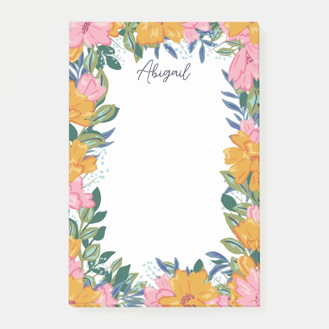 Bloco De Notas Belas Flores Boho - Nome Personalizado (Frente)