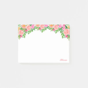 Bloco De Notas Belas flores cor-de-rosa em aquarela & caligrafia