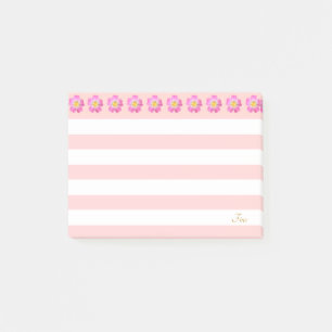 Bloco De Notas Belas Flores Cor-de-Rosa & Listras