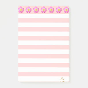 Bloco De Notas Belas Flores Cor-de-Rosa & Listras