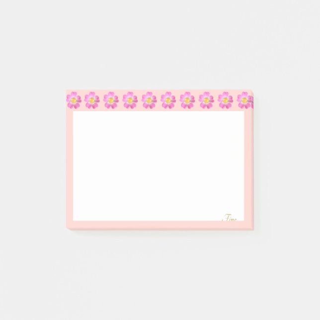 Bloco De Notas Belas Flores Rosa em Rosa e Branco (Frente)