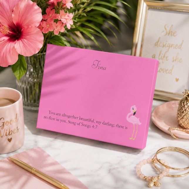 Bloco De Notas Belíssimo Versículo Bíblico do Flamingo Rosa (Criador carregado)