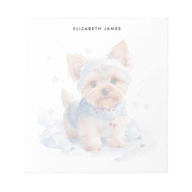 Bloco De Notas Belo inverno Yorkshire Terrier Dog personalizado (Frente)