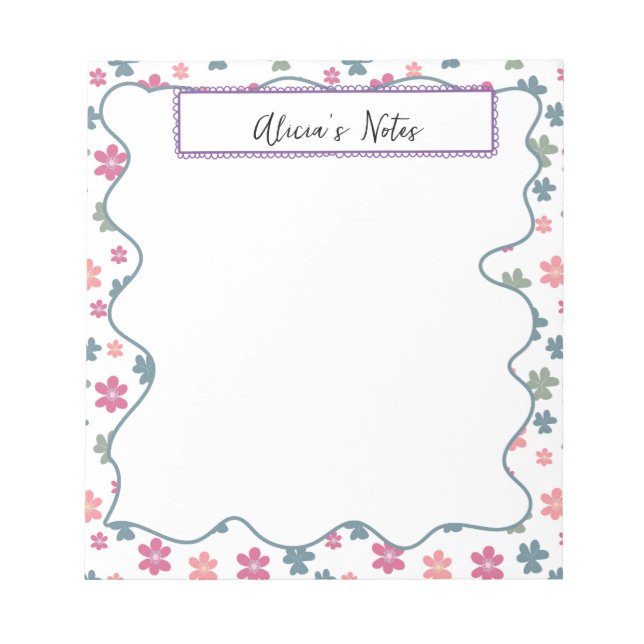 Bloco De Notas Belo padrão floral com nome (Frente)
