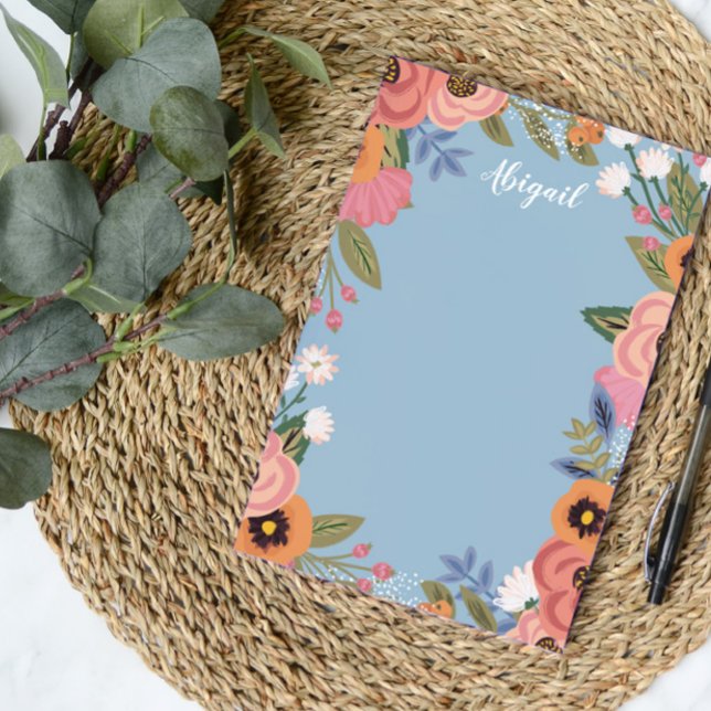 Bloco De Notas Belo Pastel Boho Flores - Nome Personalizado (Criador carregado)