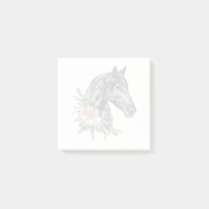 Bloco De Notas Belo Retrato de Cabeça de Cavalo Negro Aquarela
