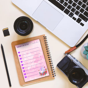 Bloco De Notas Belo unicórnio roxo e rosa para fazer a lista 4"x6