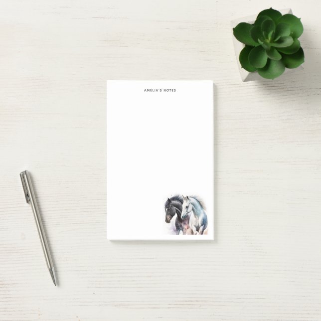 Bloco De Notas Belos Cavalos em Aquarela (Escritótio)