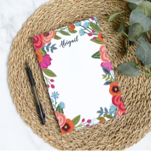 Bloco De Notas Belos Flores de Boho - Nome Personalizado