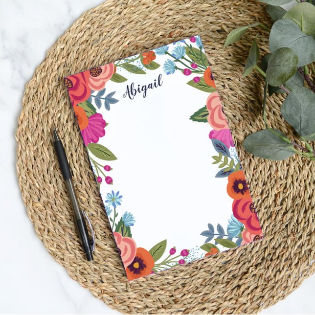 Bloco De Notas Belos Flores de Boho - Nome Personalizado (Criador carregado)