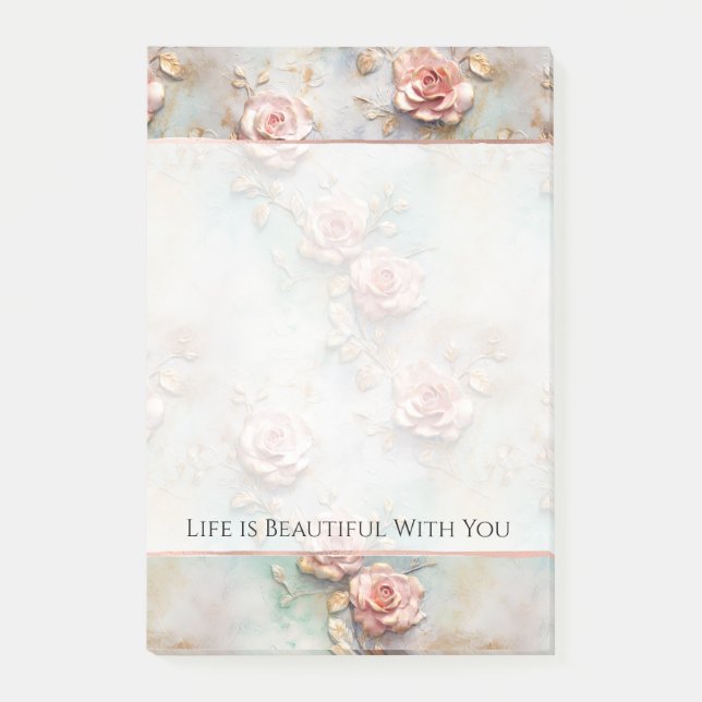 Bloco De Notas Belos Rosas Românticos Cinza Rosa Românticos (Frente)