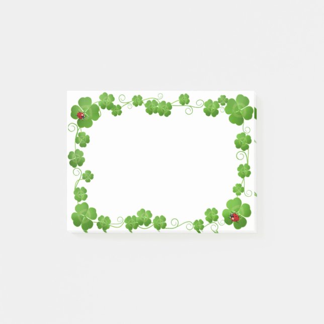 Bloco De Notas Belos Trevos de Quatro Folhas & Joaninhas Post-it (Frente)